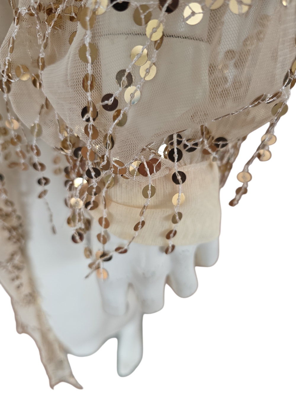 Oh Polly Champagne Sequin Tie-Front Shrug - Picture 6 of 11